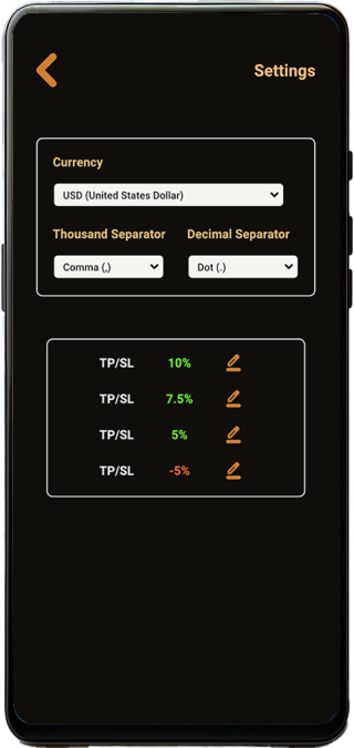 Trader's Calculator Lite Settings Mockup